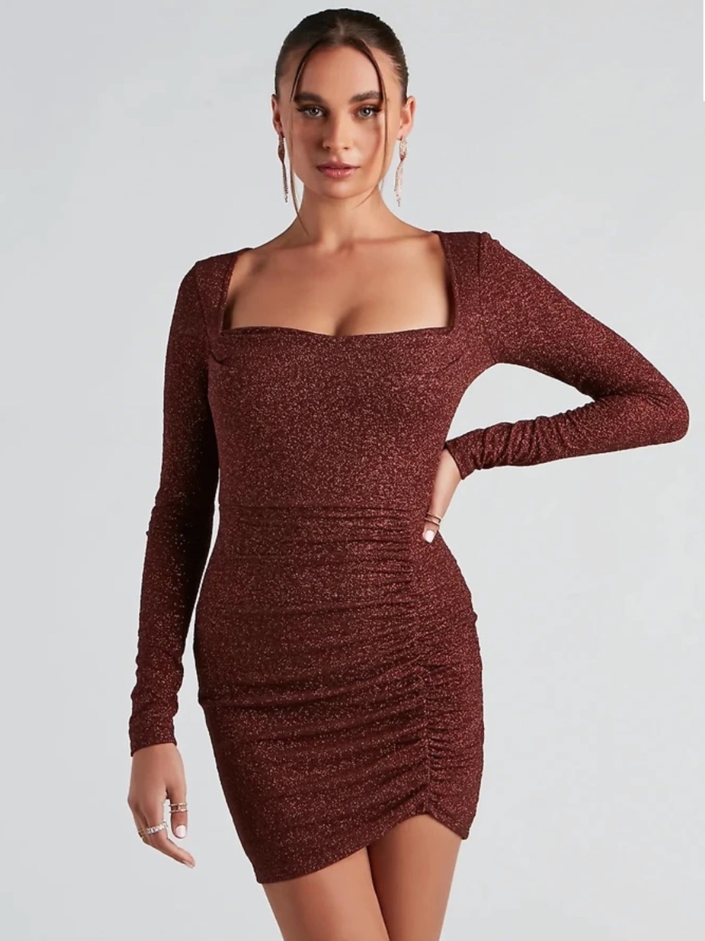 Windsor Sparkling Brown Long Sleeve Dress